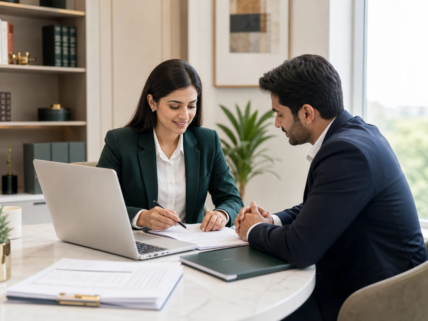 Consultant and client reviewing legal documents during MMLC consultation