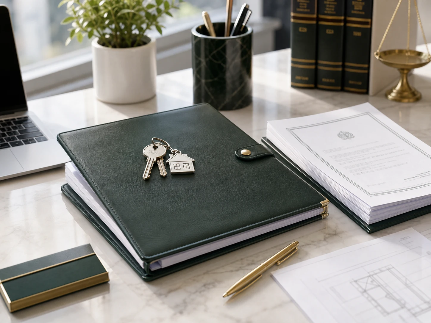 Stack of property documents on a consultancy desk